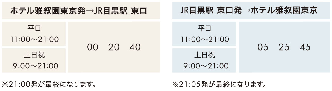 JR 目黒駅 東口　無料バス時刻表