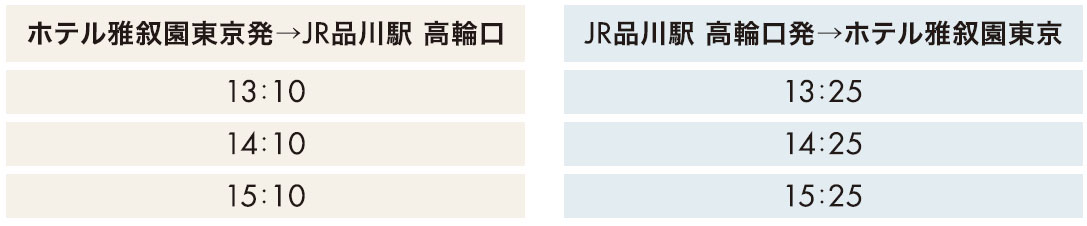 JR 品川駅 高輪口　無料バス時刻表